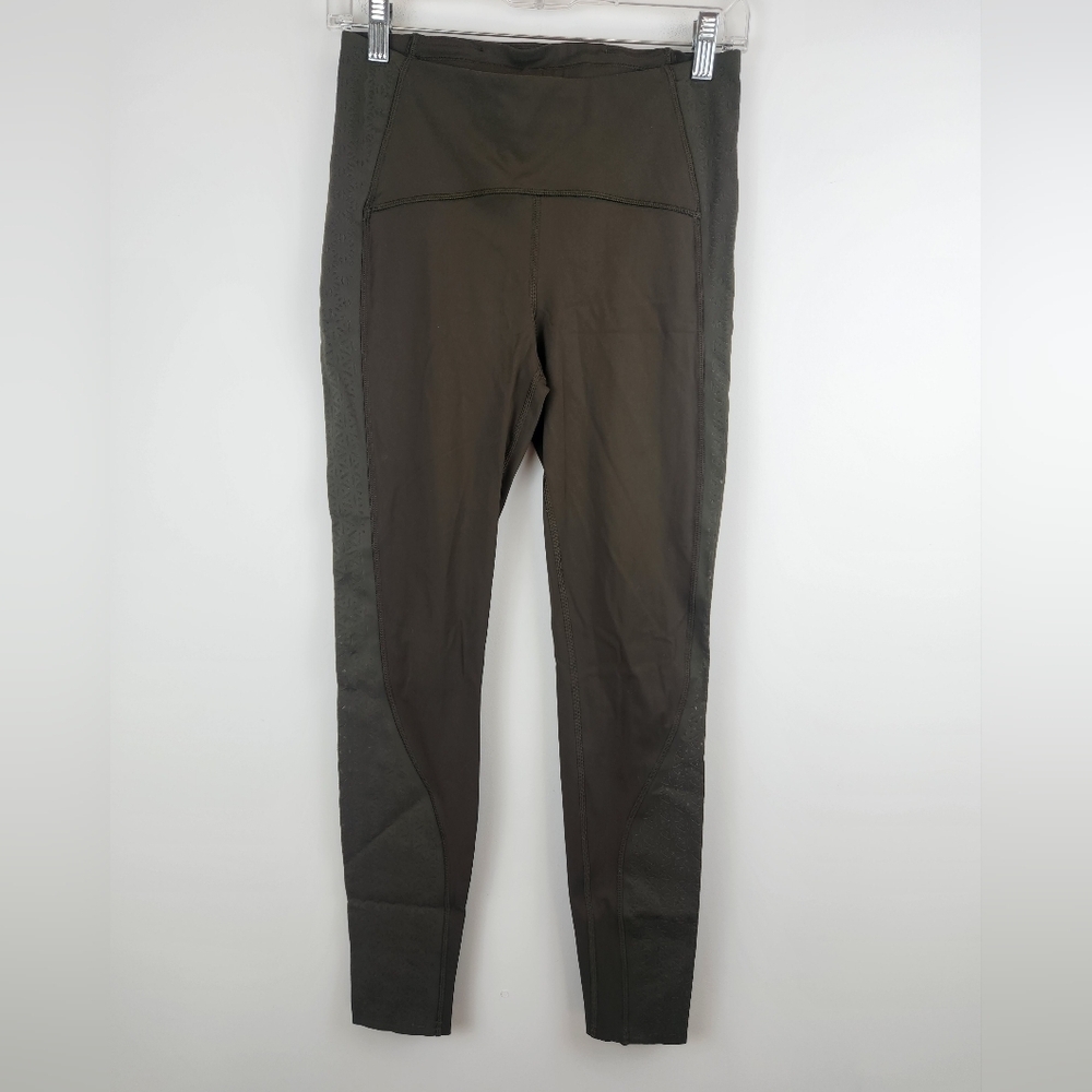 Lululemon Leggings Green Womens Size 8 Floral Perforated Mid Rise